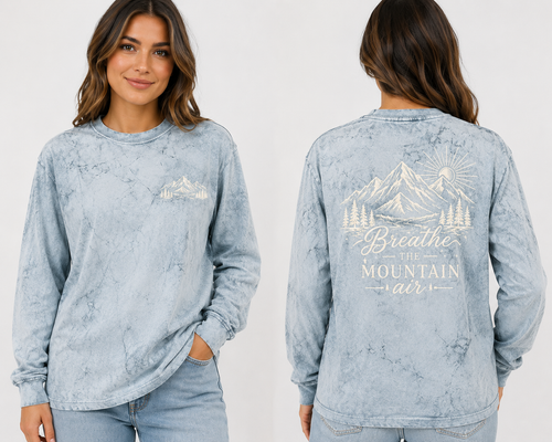 Breathe the Mountain Air Mineral Wash Sweatshirt - front and back view on model