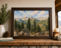 Rocky Mountain National Park Watercolor Canvas Print, Framed in Dark Brown Pine, 11" x 14"